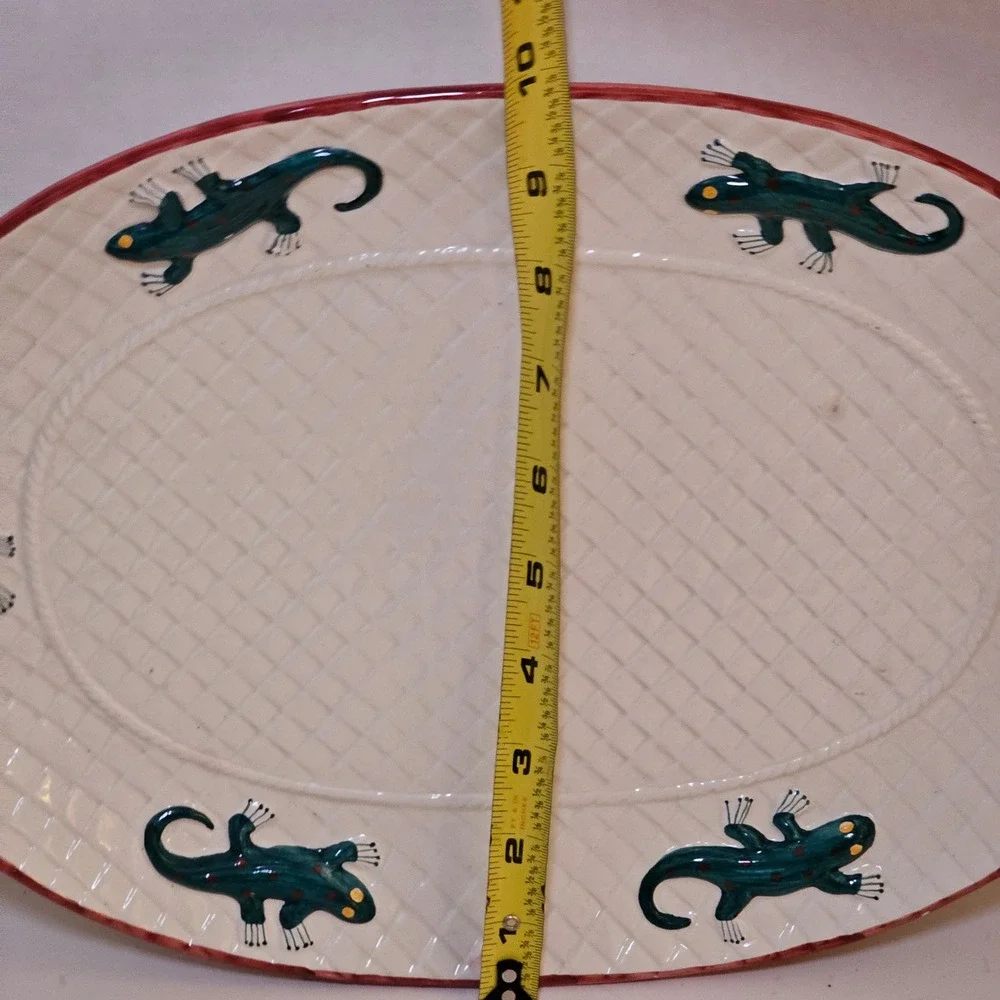 Vintage 90s OCI Omnibus Lizard‎ Gecko Weave Ceramic Oval Serving Platter 13 Inch